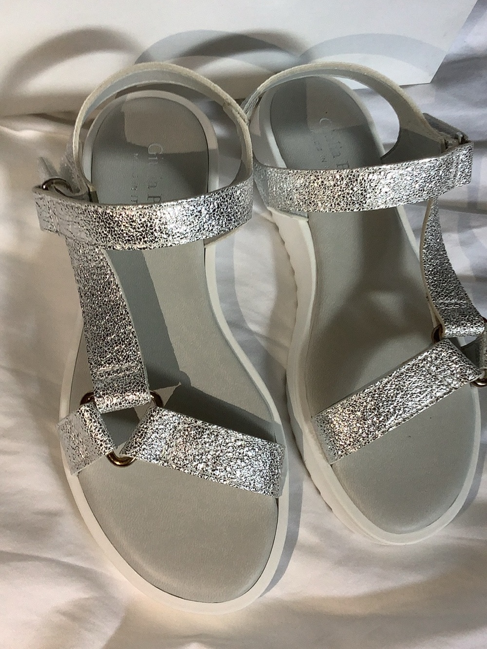 Girl’s Silver Glitter T-Strap Comfort Sandals